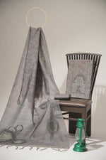 Load image into Gallery viewer, Elite Weave Grey Tussar Silk Unstitched Suit Set

