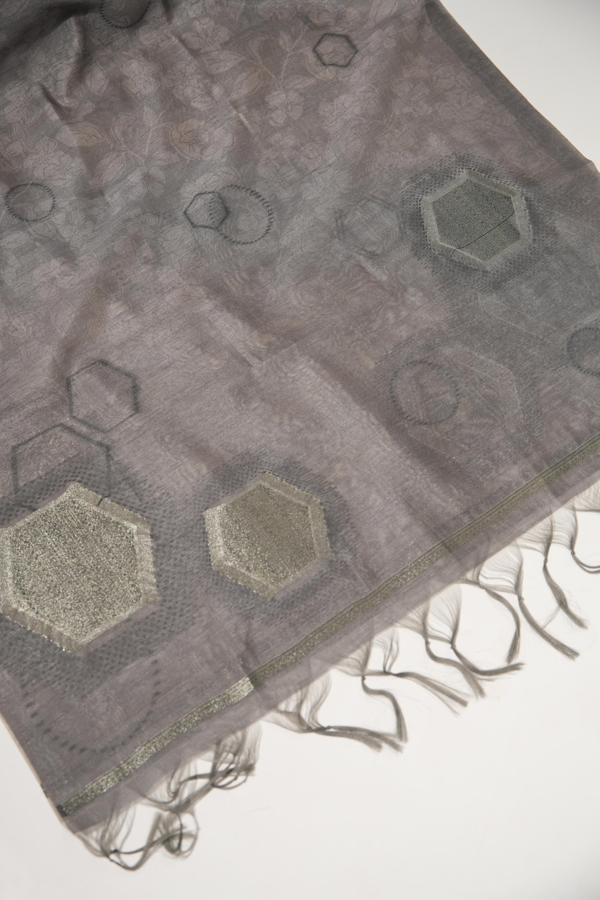 Elite Grey Tussar Silk Unstitched Suit Set