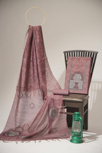 Elite Pink Tussar Silk Unstitched Suit Set