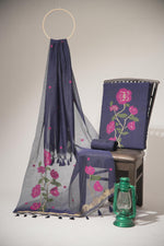 Load image into Gallery viewer, Elite Weave Navy Blue Muga Cotton Unstitched Suit Set
