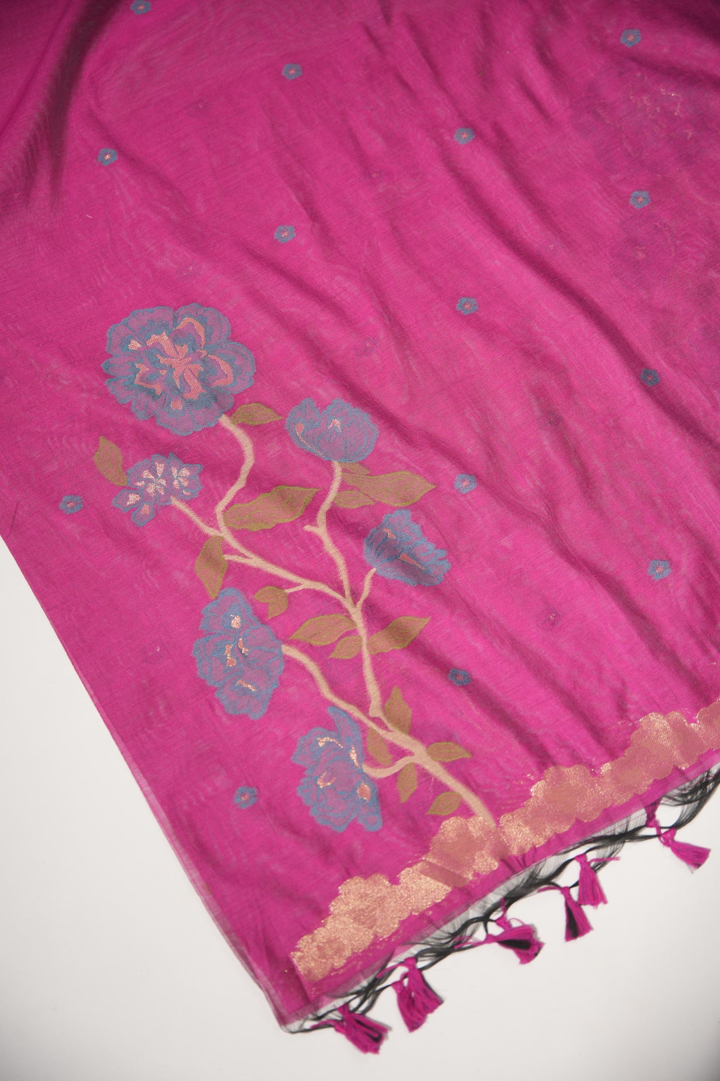 Elite Weave Rani Pink Muga Cotton Unstitched Suit Set