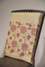 Pastel Petals Beige Shimmer Jamdani Unstitched Suit Set