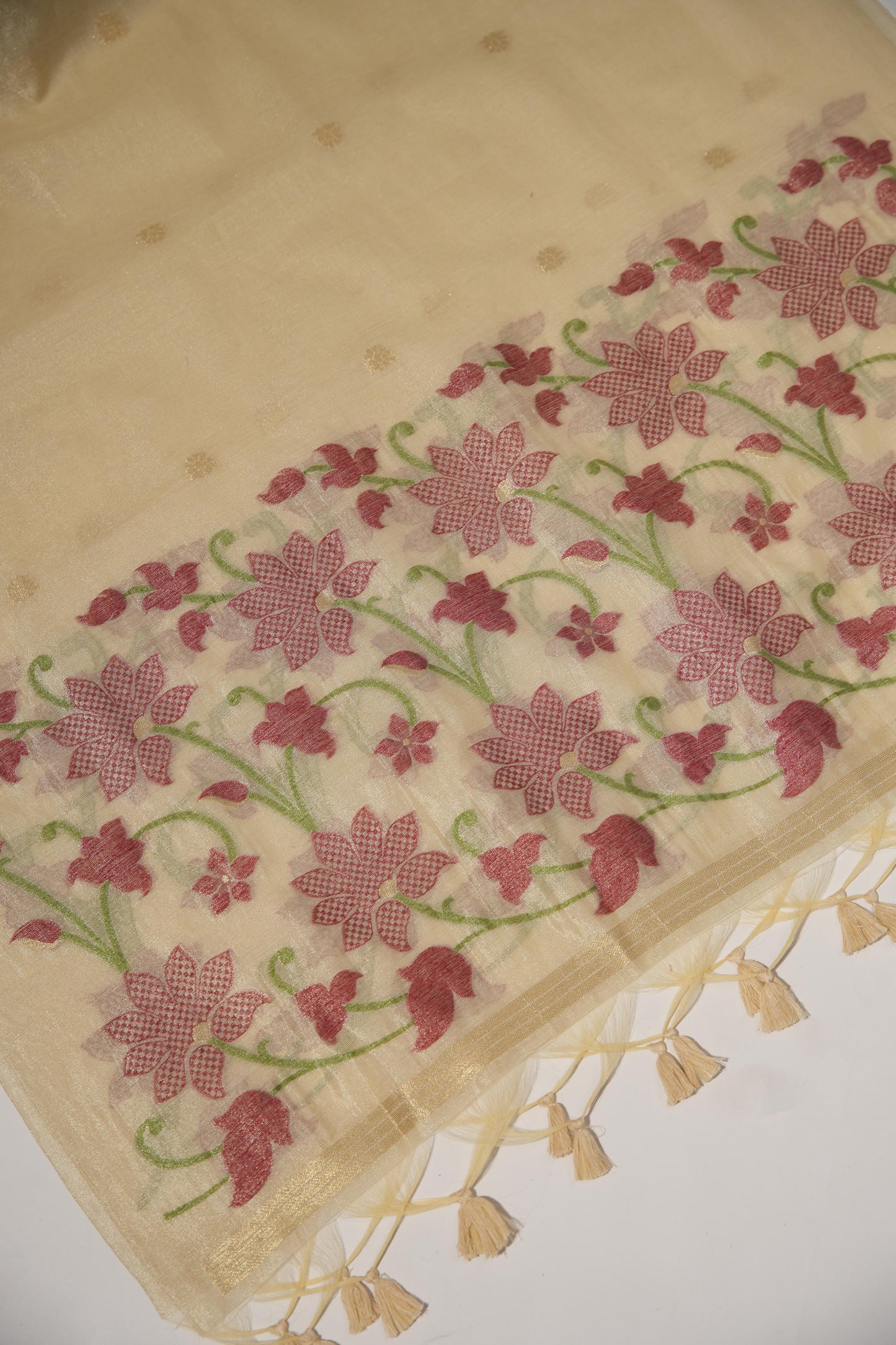 Pastel Petals Beige Shimmer Jamdani Unstitched Suit Set