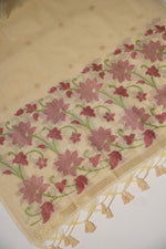 Load image into Gallery viewer, Pastel Petals Beige Shimmer Jamdani Unstitched Suit Set
