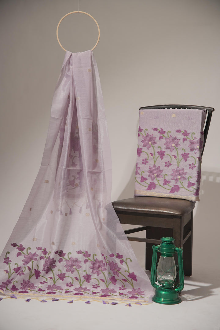 Pastel Petals Lavender Shimmer Jamdani Unstitched Suit Set