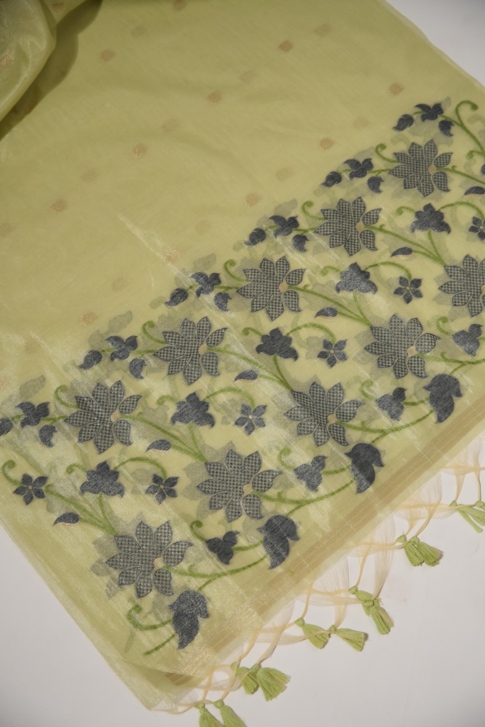Pastel Petals Pista Green Shimmer Jamdani Unstitched Suit Set