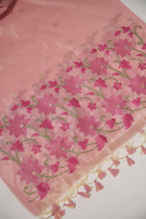 Pastel Petals Pink Shimmer Jamdani Unstitched Suit Set