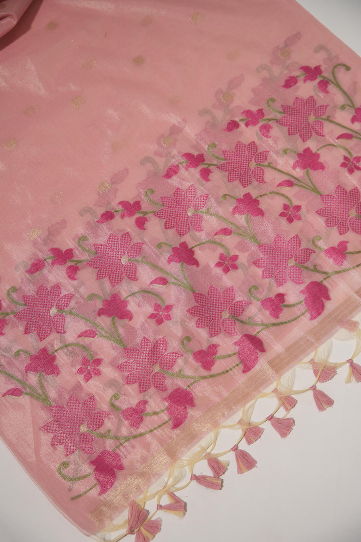 Pastel Petals Pink Shimmer Jamdani Unstitched Suit Set