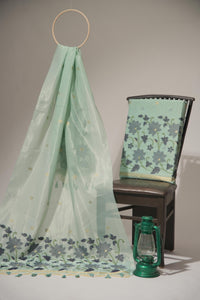 Pastel Petals Sea Green Shimmer Jamdani Unstitched Suit Set