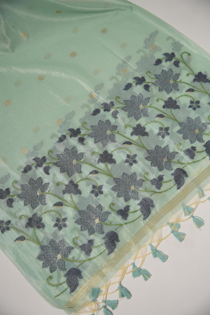 Pastel Petals Sea Green Shimmer Jamdani Unstitched Suit Set