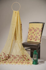Load image into Gallery viewer, Pastel Petals Yellow Shimmer Jamdani Unstitched Suit Set
