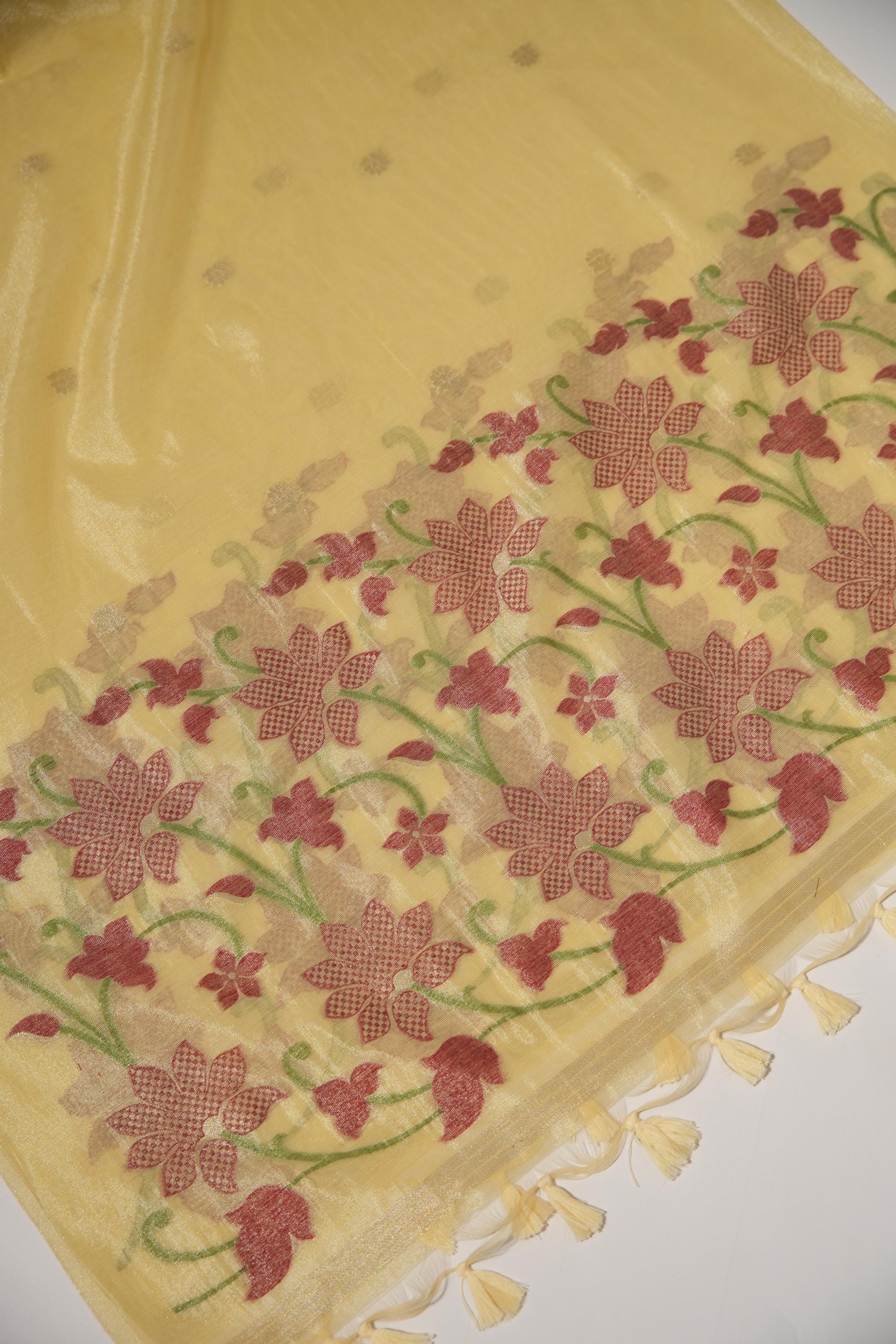 Pastel Petals Yellow Shimmer Jamdani Unstitched Suit Set