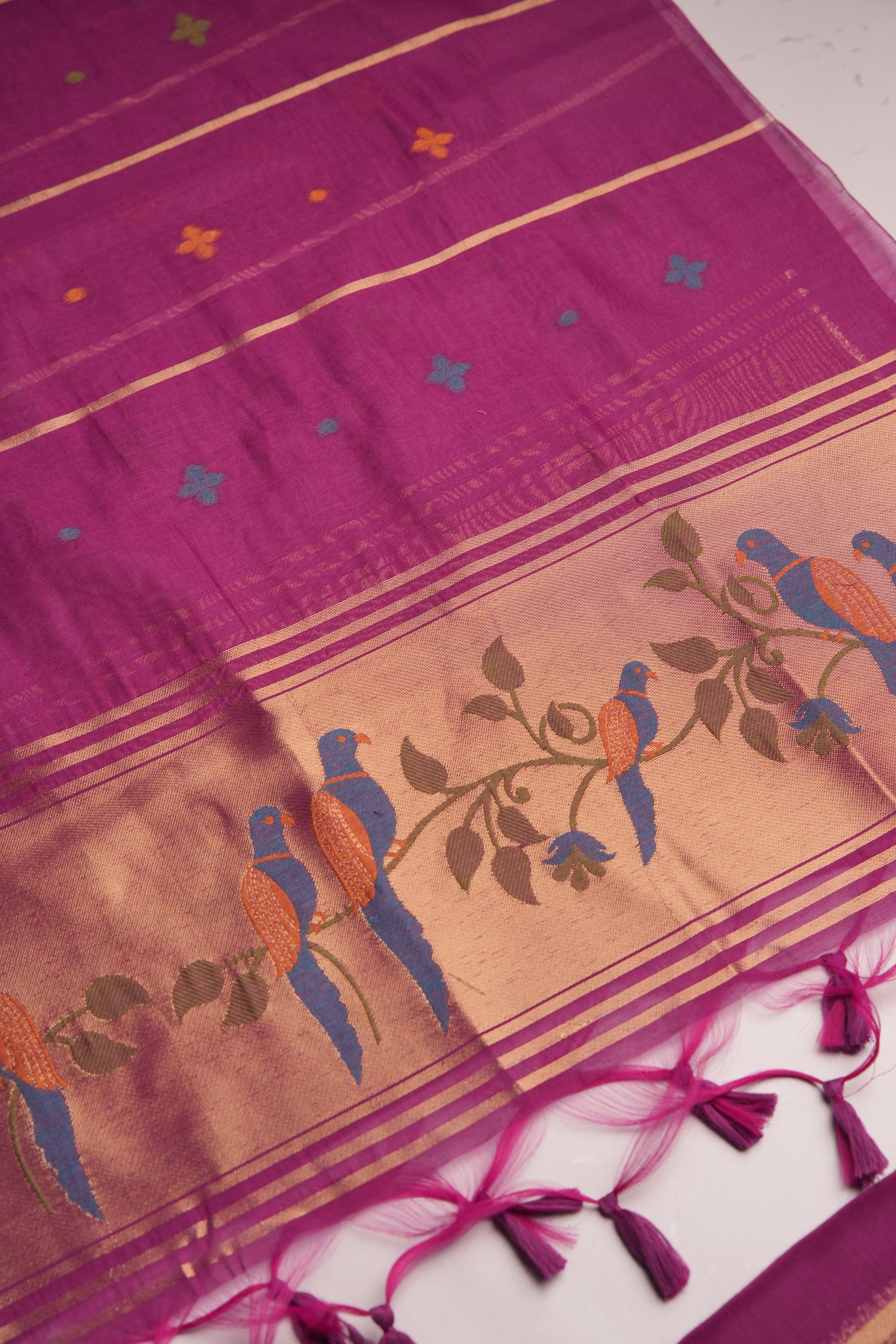 Frost Finch Wine Paithani Muga Cotton Unstitched Suit Set