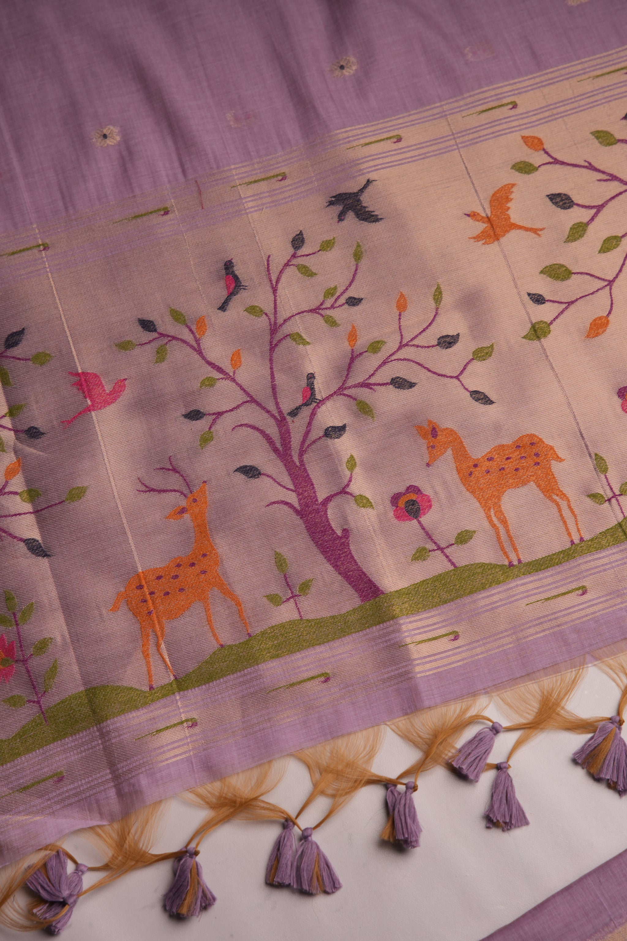 Atelier Lavender Muga Cotton Pichwai Handwork Unstitched Suit Set