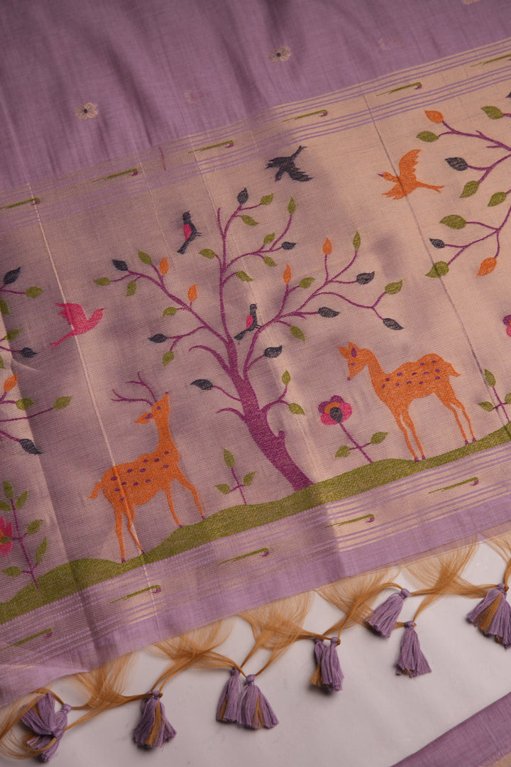 Atelier Lavender Muga Cotton Pichwai Handwork Unstitched Suit Set