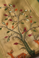 Atelier Green Muga Cotton Pichwai Handwork Unstitched Suit Set