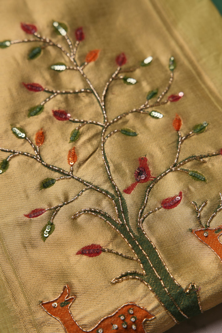 Atelier Green Muga Cotton Pichwai Handwork Unstitched Suit Set