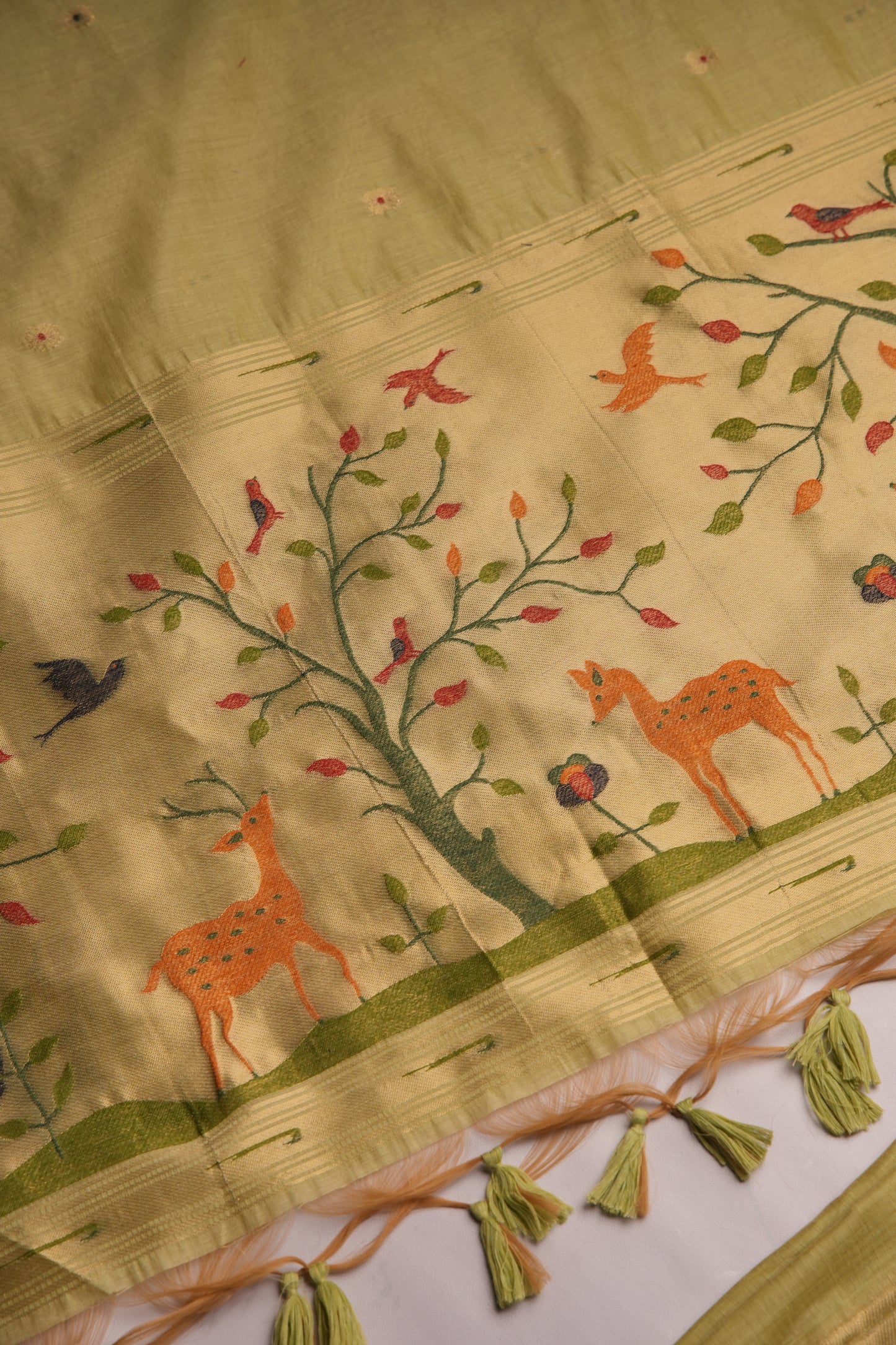 Atelier Green Muga Cotton Pichwai Handwork Unstitched Suit Set