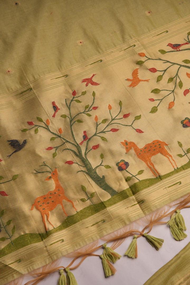 Atelier Green Muga Cotton Pichwai Handwork Unstitched Suit Set