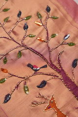 Atelier Pink Muga Cotton Pichwai Handwork Unstitched Suit Set