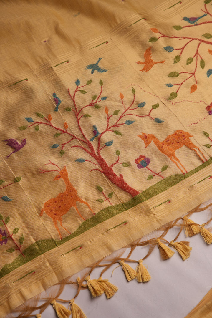 Atelier Yellow Muga Cotton Pichwai Handwork Unstitched Suit Set