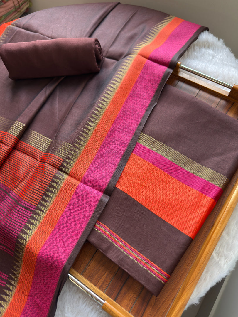 Regal Weaves Brown Viscose Cotton Unstitched Suit Set