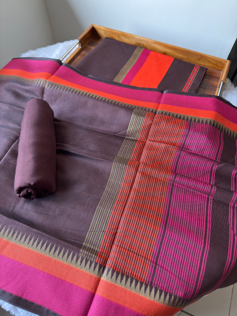 Regal Weaves Brown Viscose Cotton Unstitched Suit Set