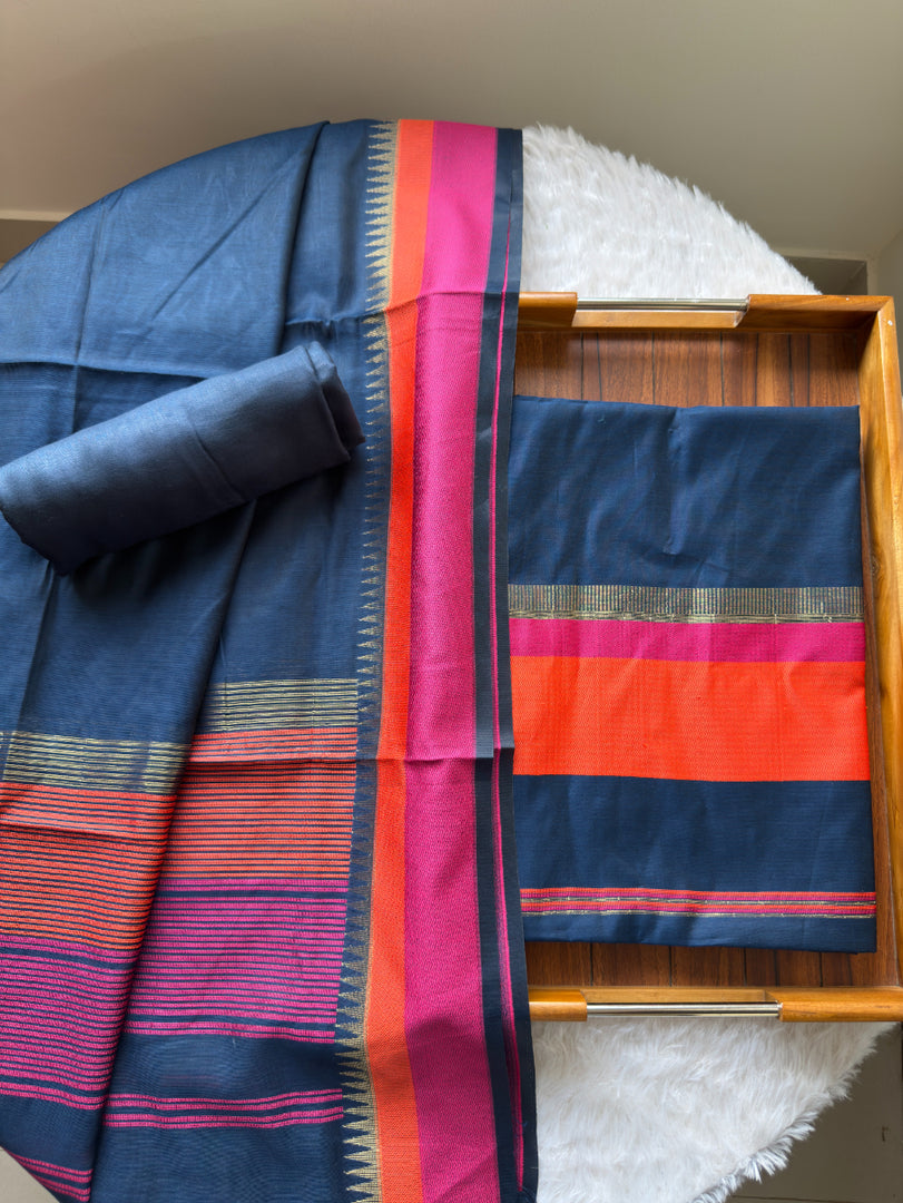 Regal Weaves Navy Blue Viscose Cotton Unstitched Suit Set