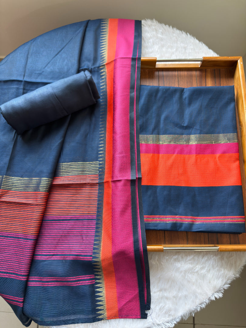 Regal Weaves Navy Blue Viscose Cotton Unstitched Suit Set