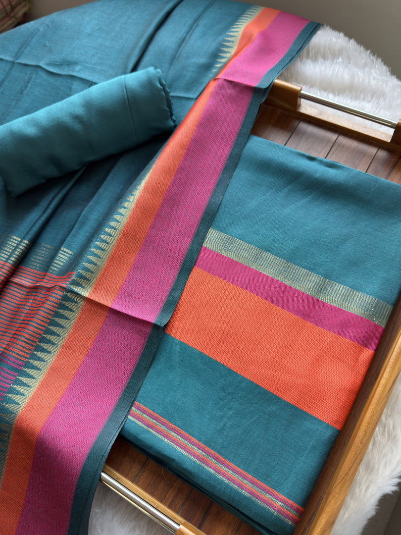 Regal Weaves Teal Viscose Cotton Unstitched Suit Set