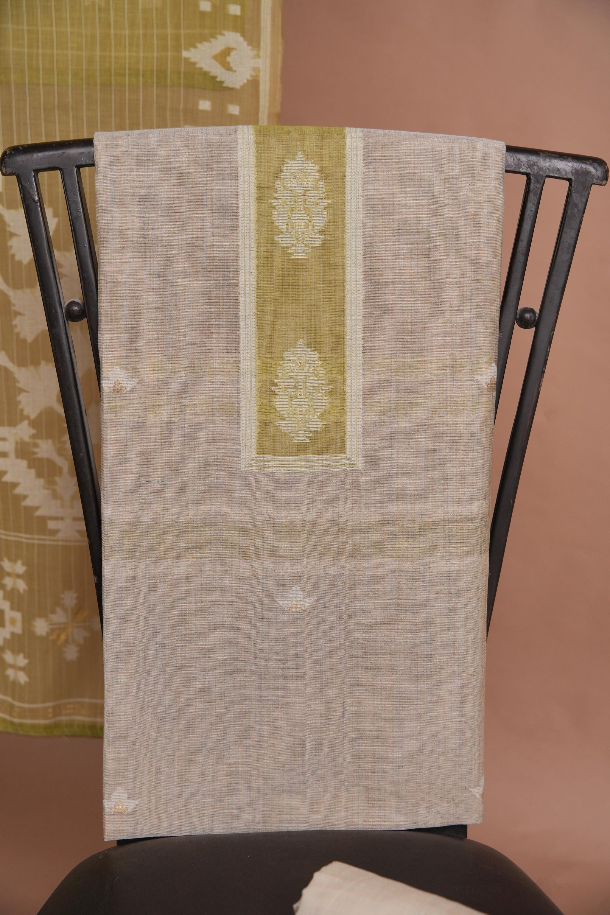 Minimal Mood Beige & Green Cotton Linen Unstitched Suit Set