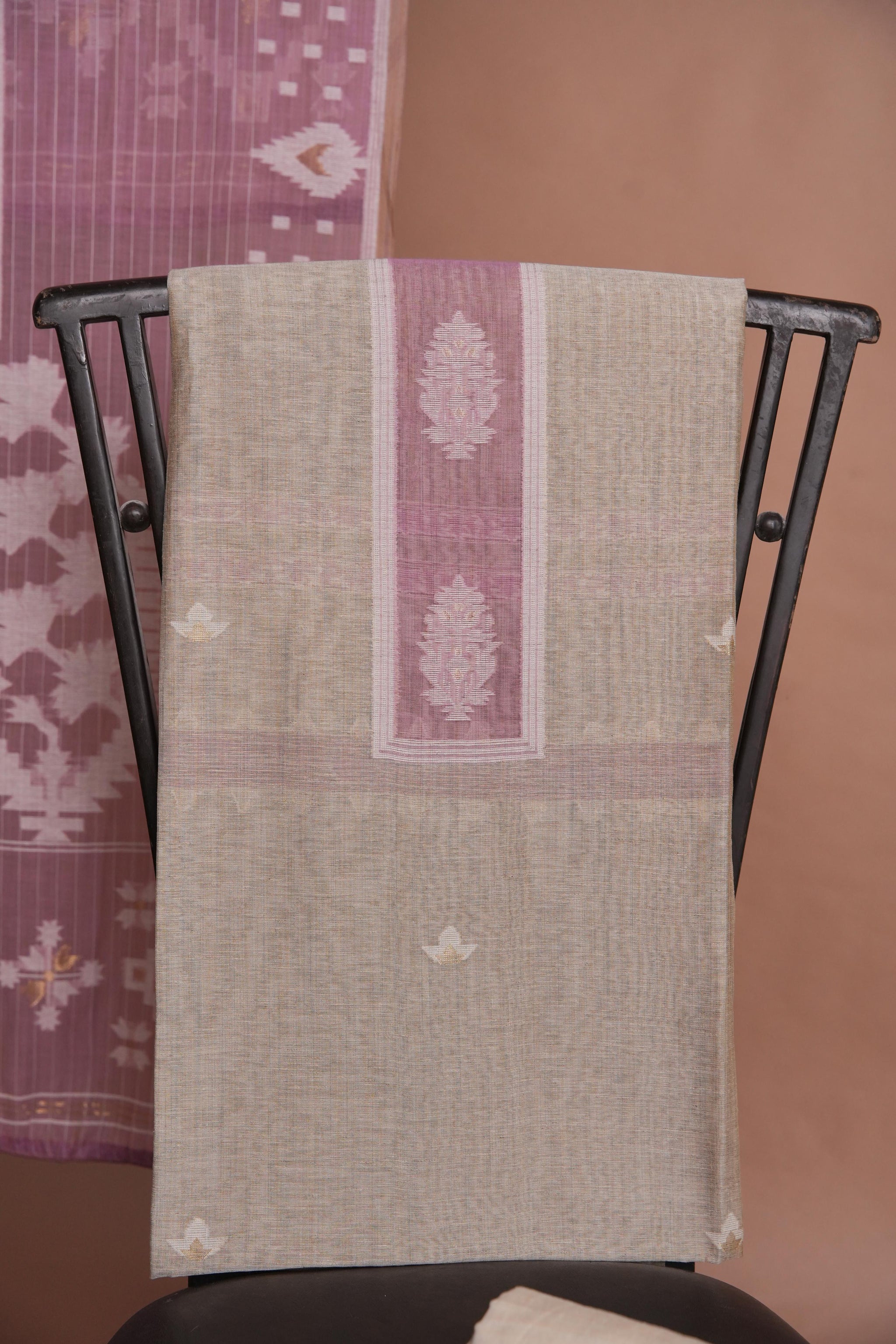 Minimal Mood Beige & Lavender Cotton Linen Unstitched Suit Set