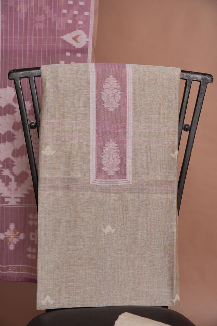Minimal Mood Beige & Lavender Linen Unstitched Suit Set