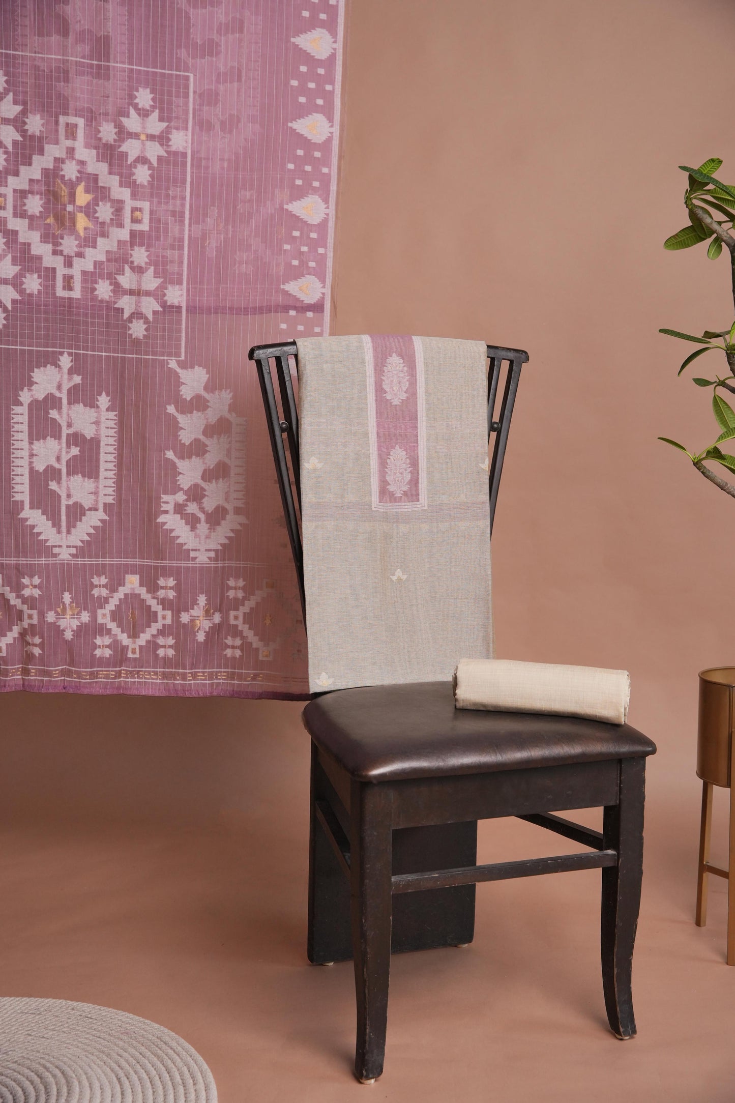 Minimal Mood Beige & Lavender Cotton Linen Unstitched Suit Set
