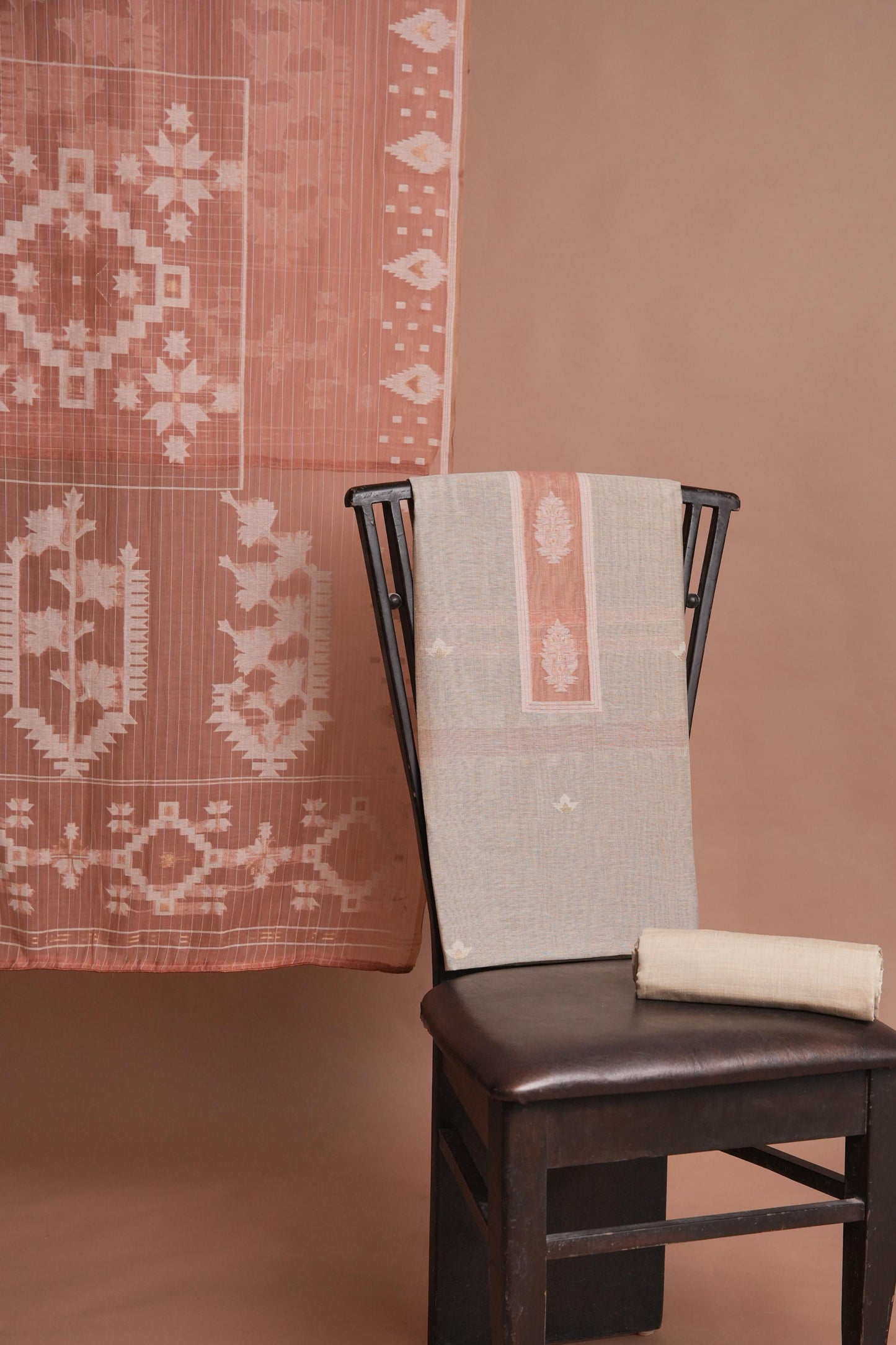 Minimal Mood Beige & Peach Cotton Linen Unstitched Suit Set