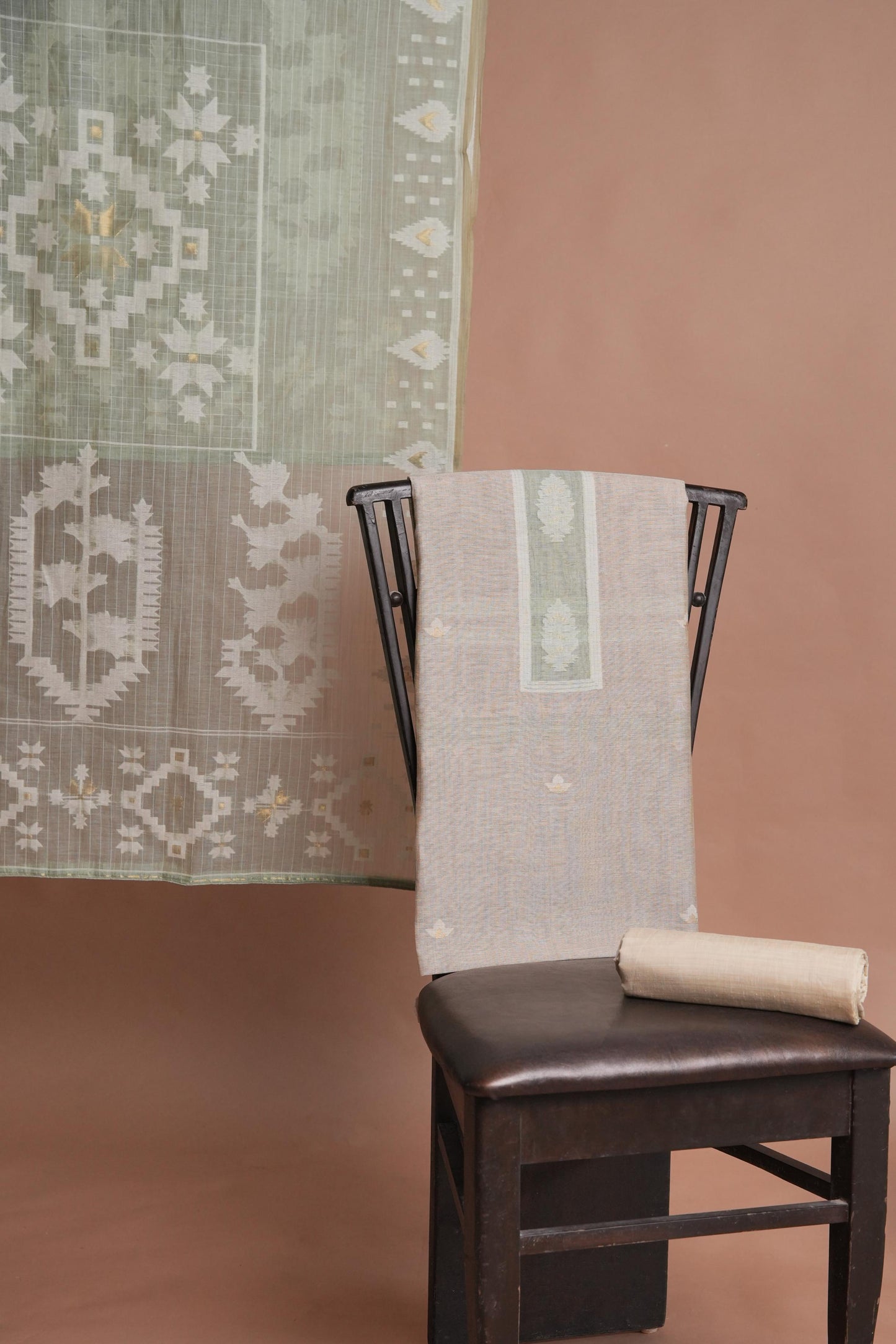 Minimal Mood Beige & Sea Green Cotton Linen Unstitched Suit Set
