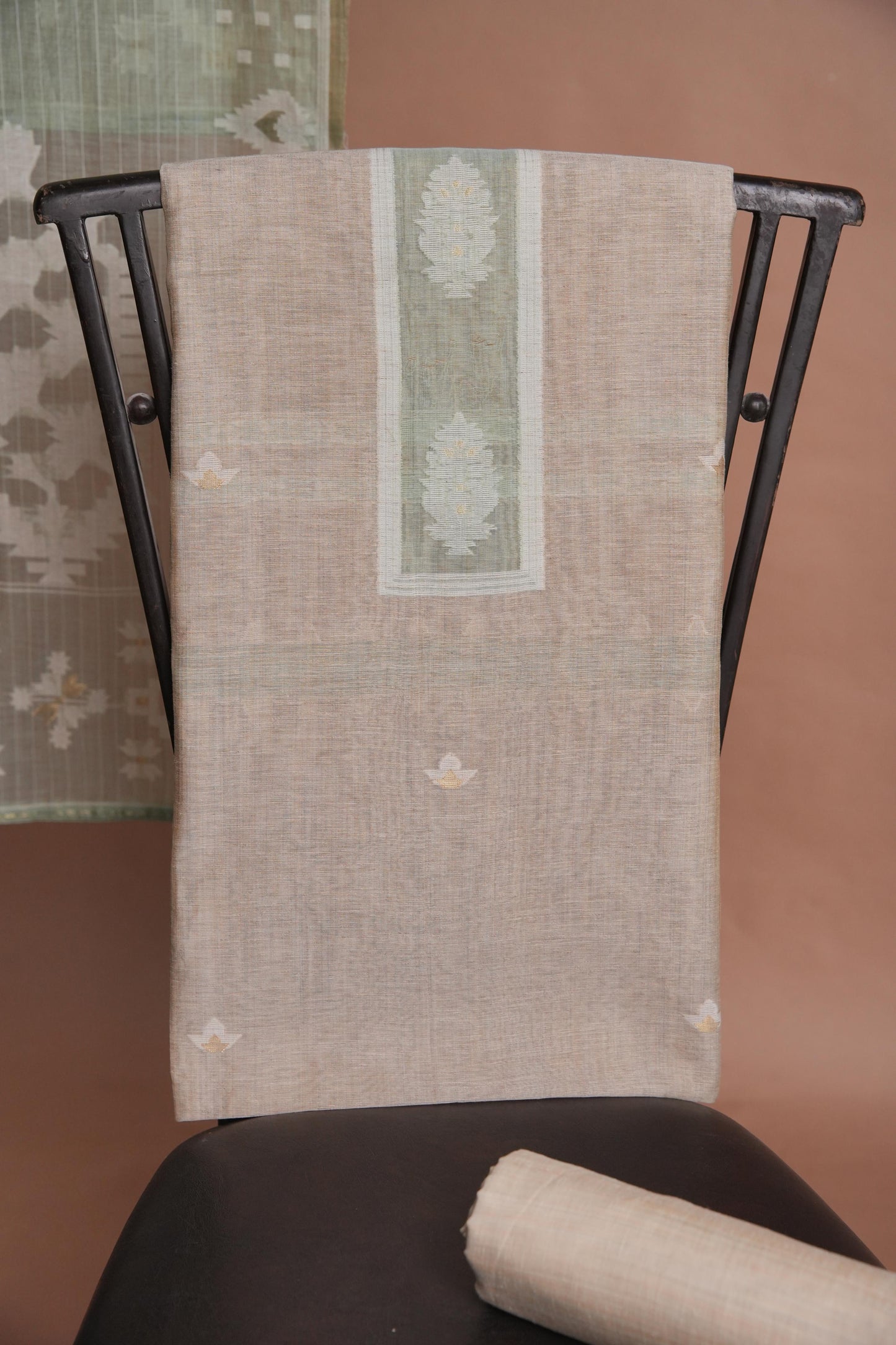 Minimal Mood Beige & Sea Green Cotton Linen Unstitched Suit Set