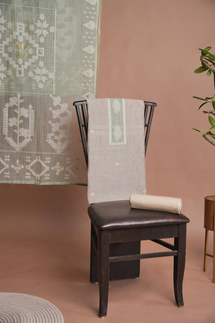 Minimal Mood Beige & Sea Green Linen Unstitched Suit Set