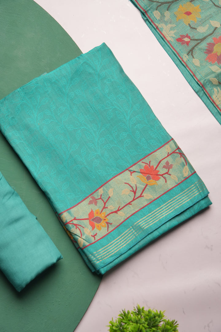 Sable Turquoise Green Viscose Jacquard Unstitched Suit Set