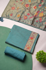 Sable Teal Viscose Jacquard Unstitched Suit Set