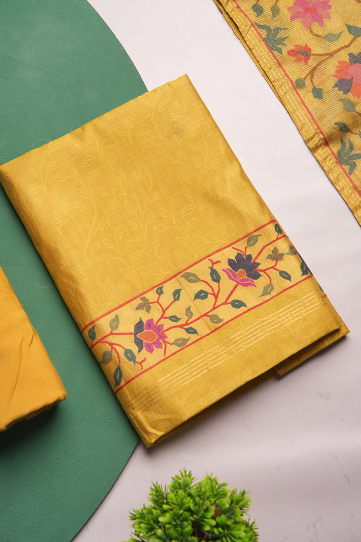 Sable Yellow Viscose Jacquard Unstitched Suit Set