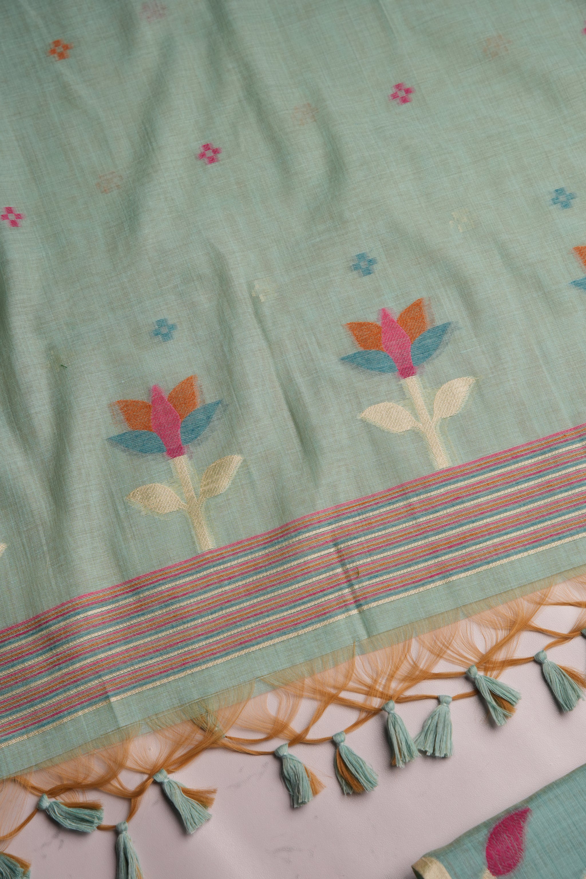 Floral Hush Light Blue Muga Cotton Unstitched Suit Set