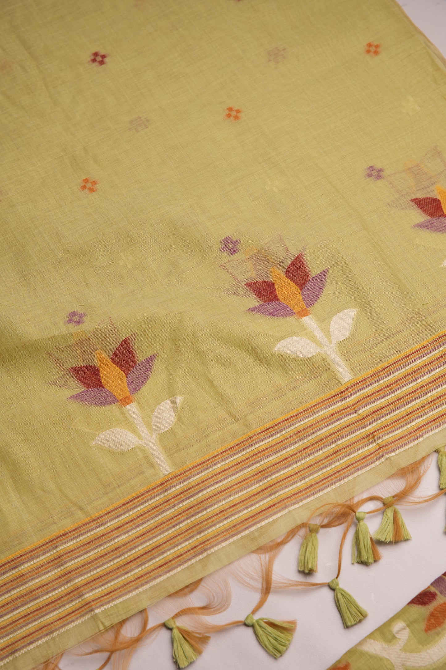 Floral Hush Green Muga Cotton Unstitched Suit Set