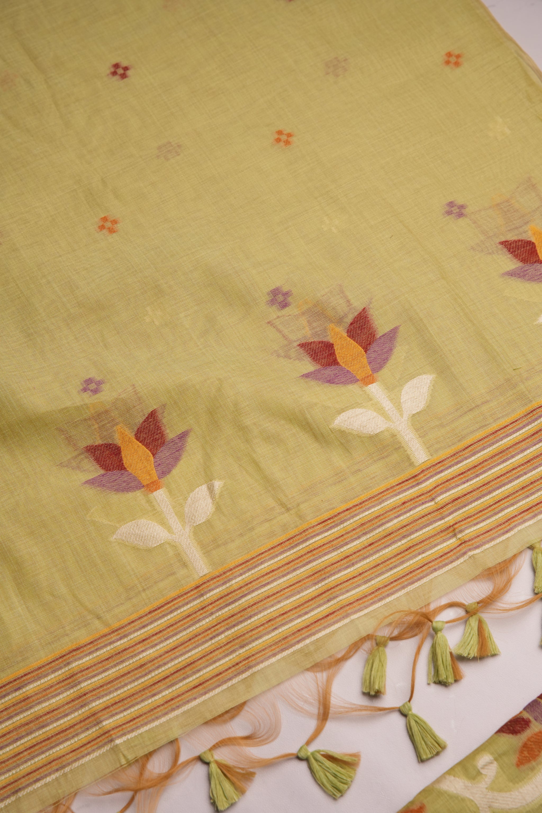 Floral Hush Green Muga Cotton Unstitched Suit Set