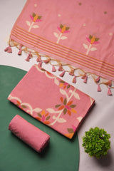 Floral Hush Pink Muga Cotton Unstitched Suit Set