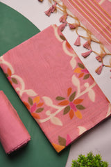 Floral Hush Pink Muga Cotton Unstitched Suit Set