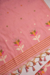 Floral Hush Pink Muga Cotton Unstitched Suit Set