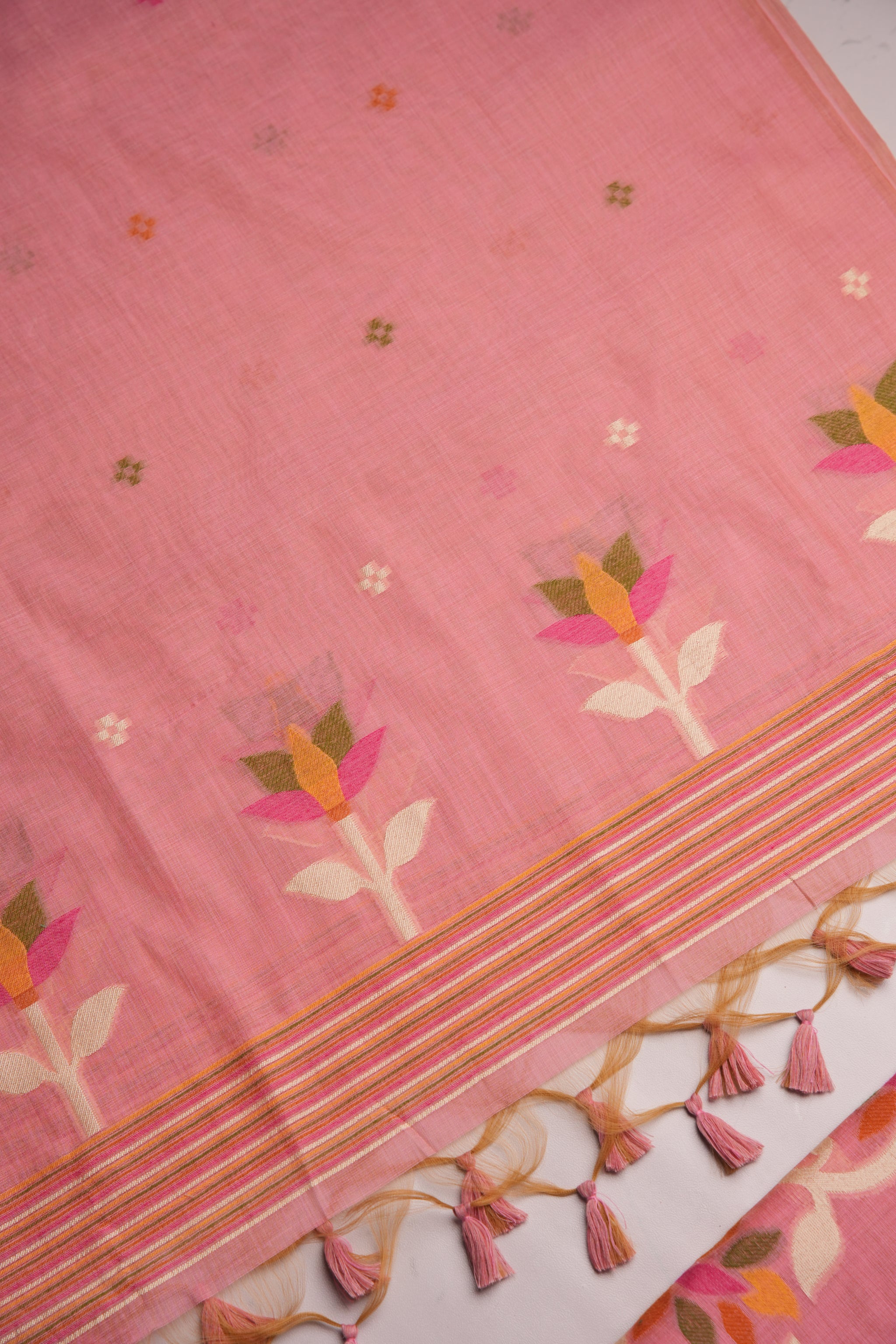 Floral Hush Pink Muga Cotton Unstitched Suit Set
