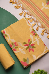 Floral Hush Yellow Muga Cotton Unstitched Suit Set