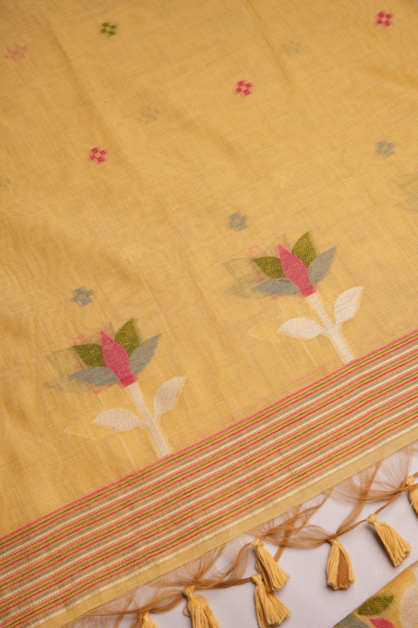 Floral Hush Yellow Muga Cotton Unstitched Suit Set